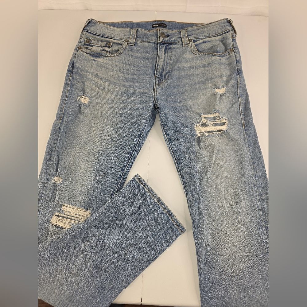 True Religion Men's Distressed Rocco Jeans Relaxed Skinny Size 36 Blue L-3331